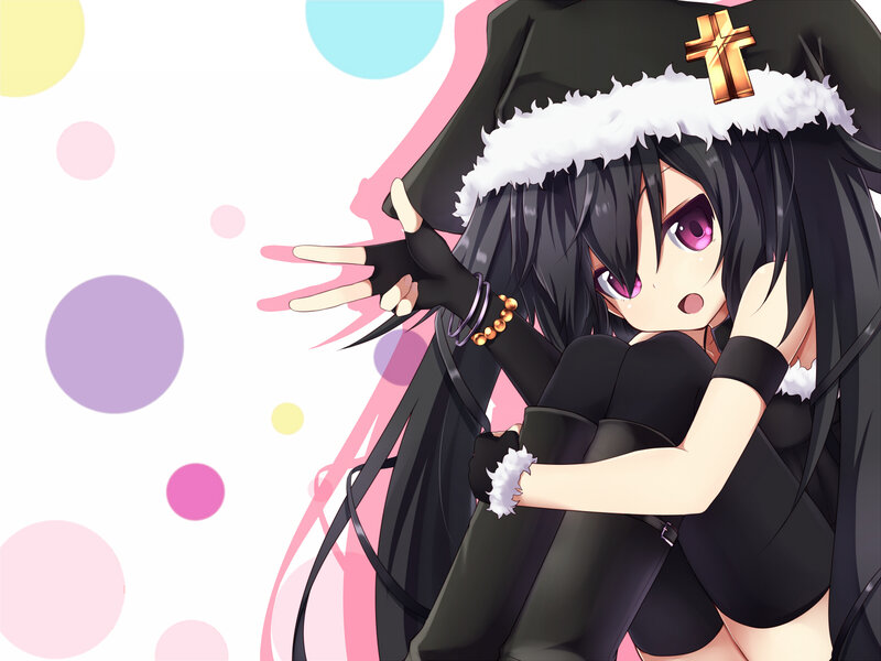 Anime Girl in Black Outfit — Playful, Hat