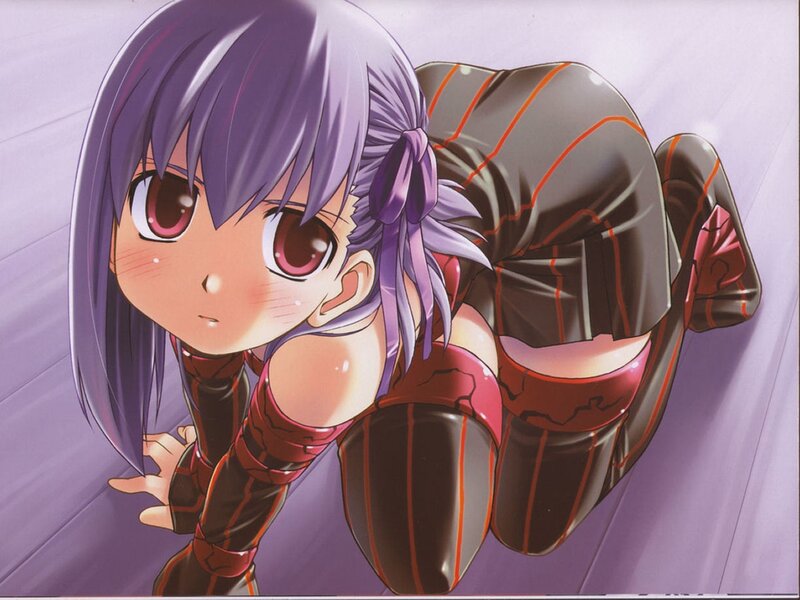 Anime Girl in Black Outfit — Purple, Playful