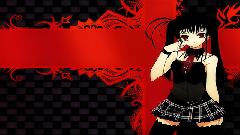 Anime Girl in Black Outfit — Red