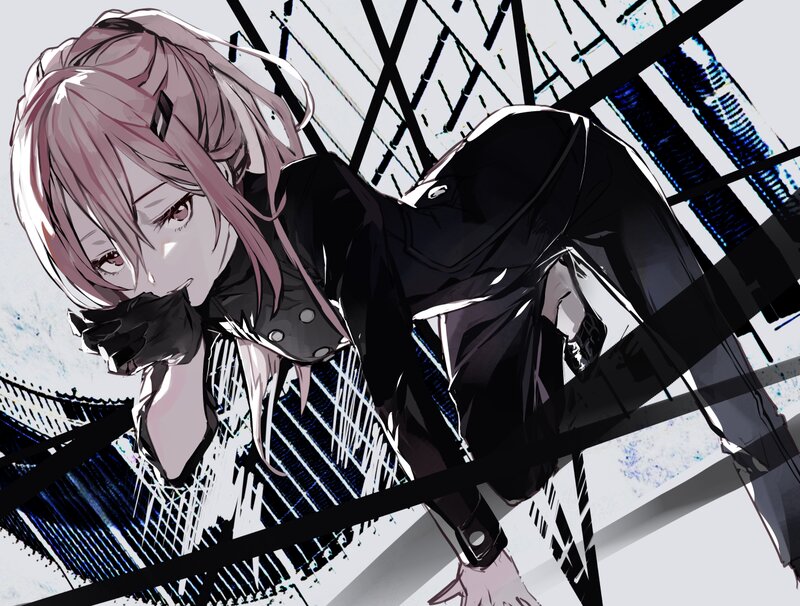 Anime Girl in Black Suit — Dramatic, Digital Art, Gloves
