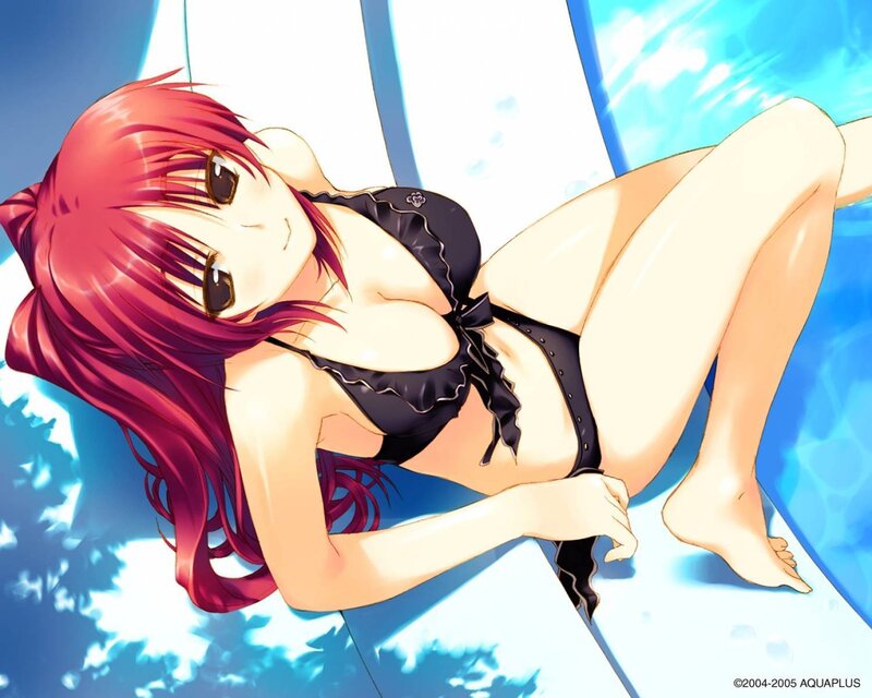 Anime girl in black swimsuit