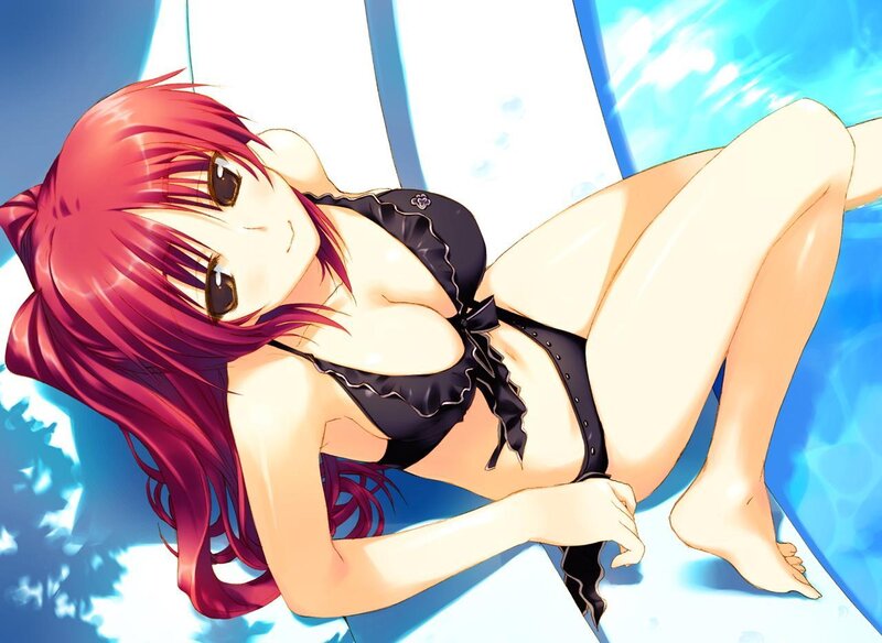 anime girl in black swimsuit