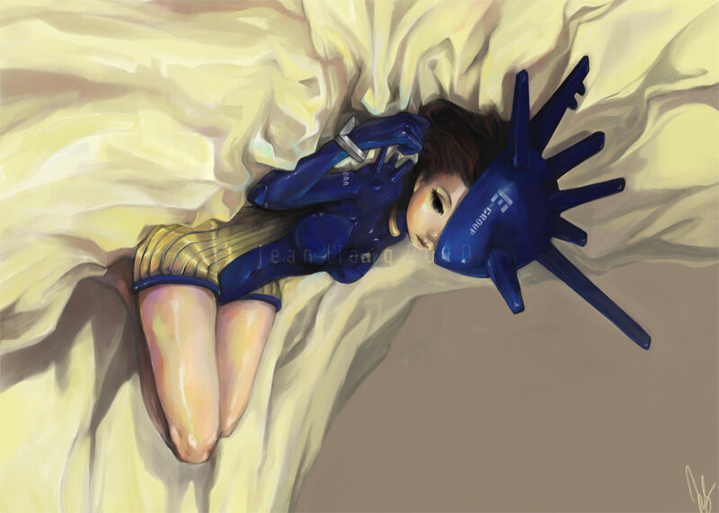 anime girl in blue armor