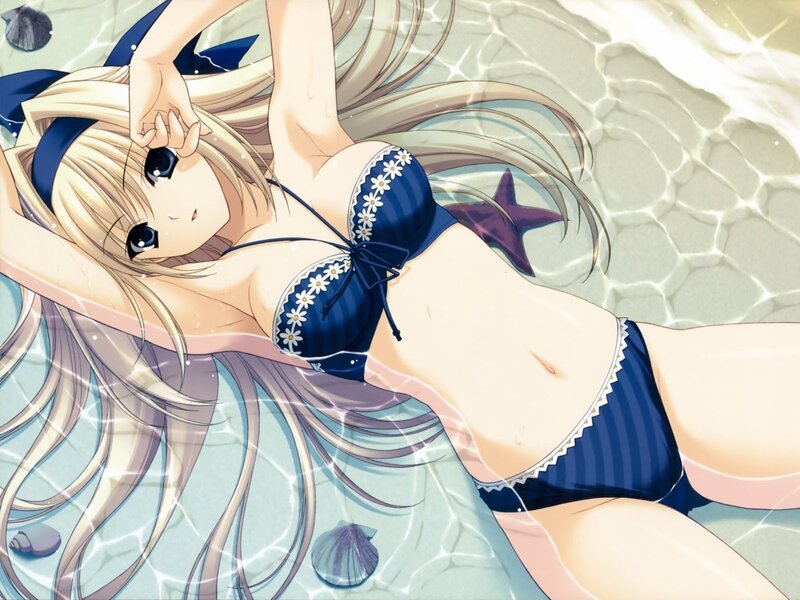 Anime girl in blue bikini
