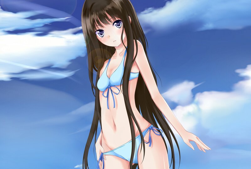 Anime girl in blue bikini