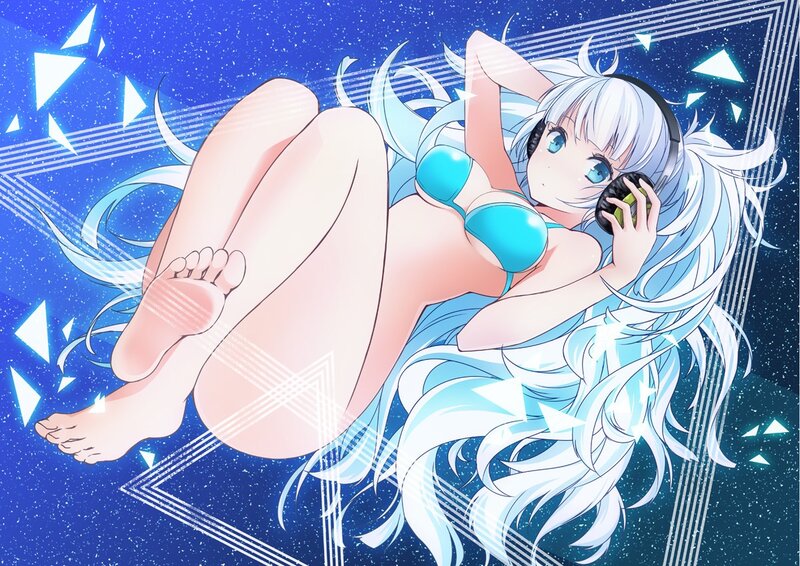 Anime girl in blue bikini