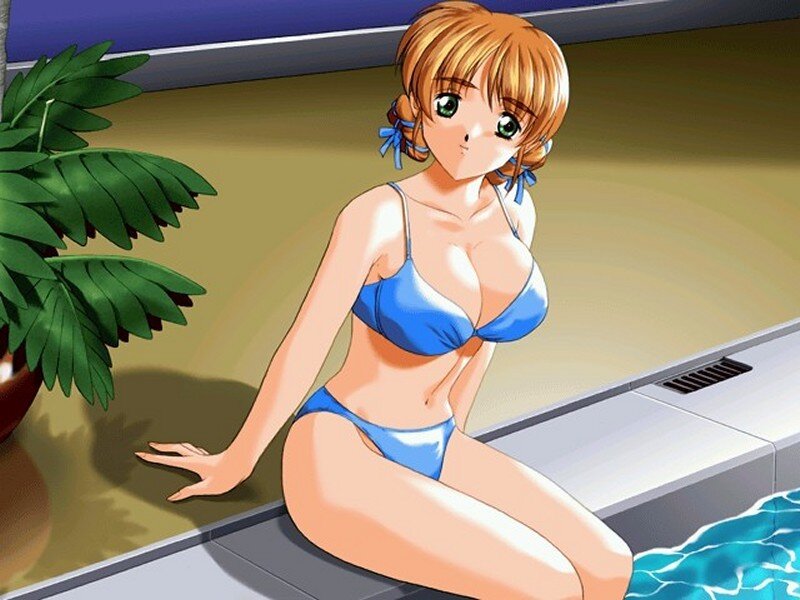 anime girl in blue bikini