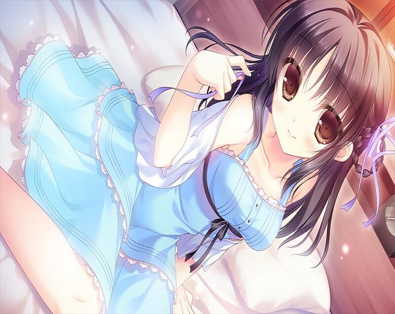 Anime Girl in Blue Dress — Calm, Bed
