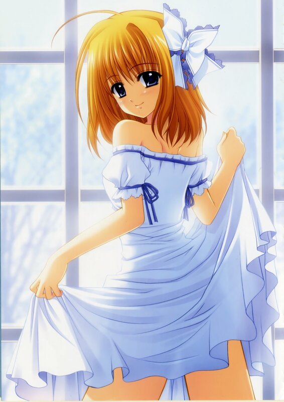 Anime Girl in Blue Dress — Calm, Morning, Window