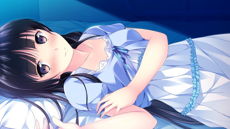 Anime Girl in Blue Dress — Calm, Night, Bed
