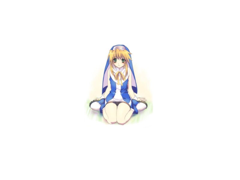 Anime Girl in Blue Dress — Calm, Sitting