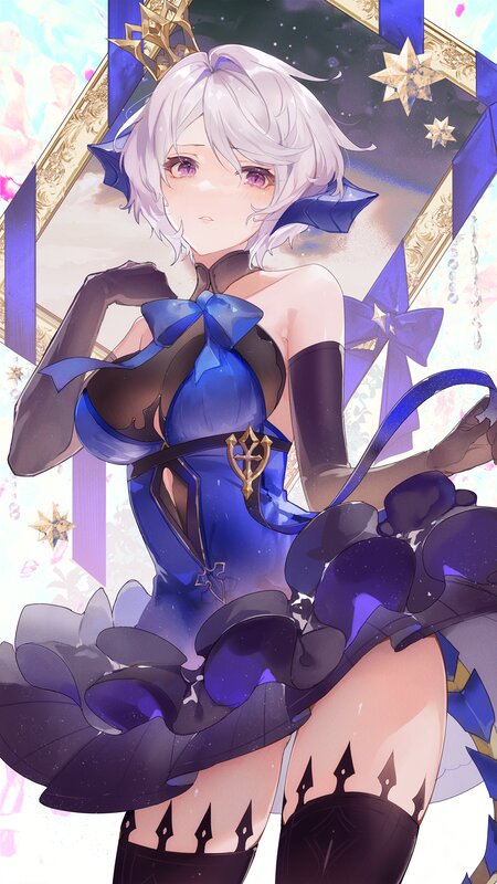 Anime Girl in Blue Dress — Dramatic, Digital Art, Stars
