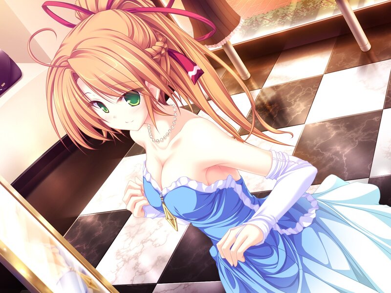 Anime Girl in Blue Dress — Dramatic, Green Eyes