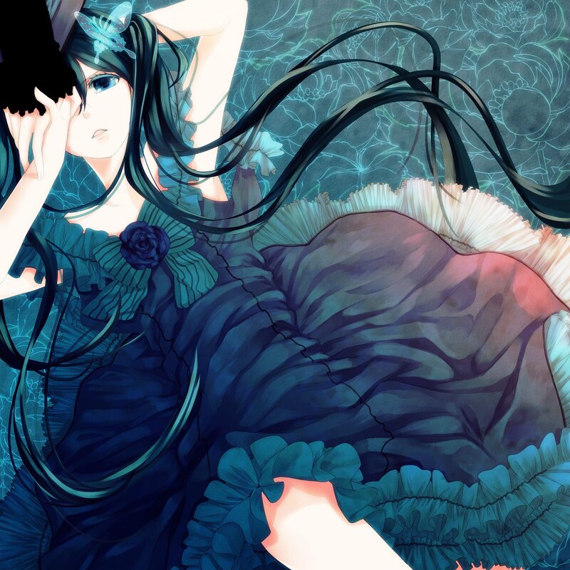 Anime Girl in Blue Dress — Dramatic, Manga, Long Black Hair