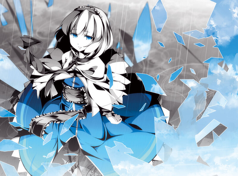Anime Girl in Blue Dress — Dramatic, Manga, Rain