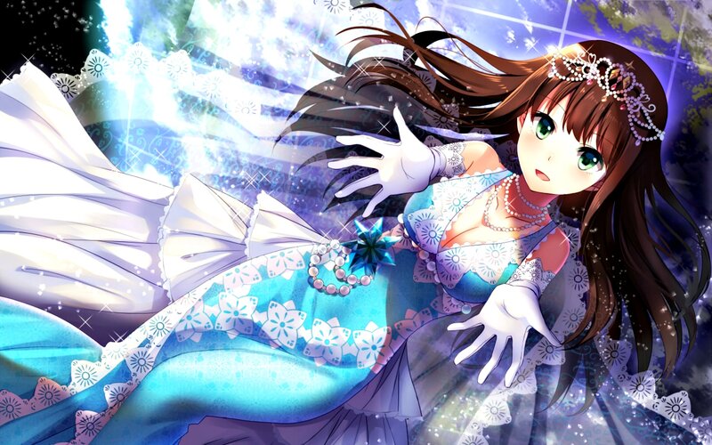 Anime Girl in Blue Dress — Dramatic, Night, Digital Art, Crown