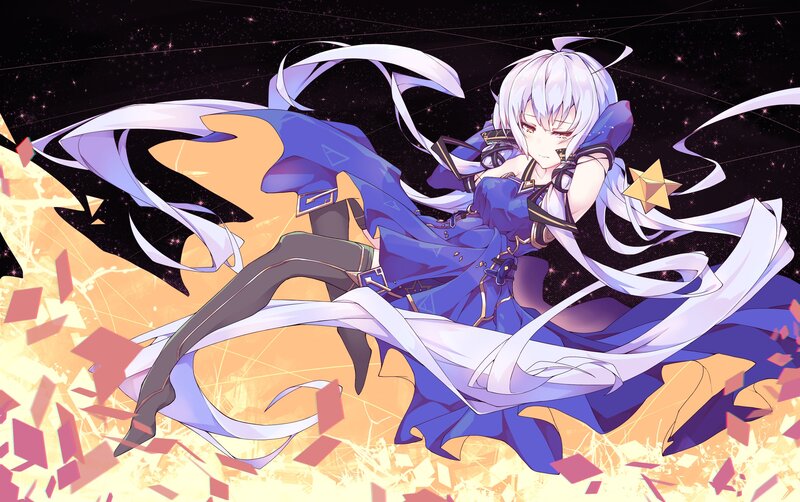 Anime Girl in Blue Dress — Dramatic, Night, Digital Art, Star