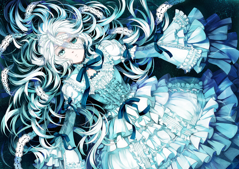 Anime Girl in Blue Dress — Dramatic, Night, Digital Art