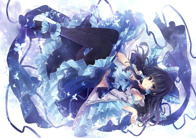 Anime Girl in Blue Dress — Dreamy, Digital Art