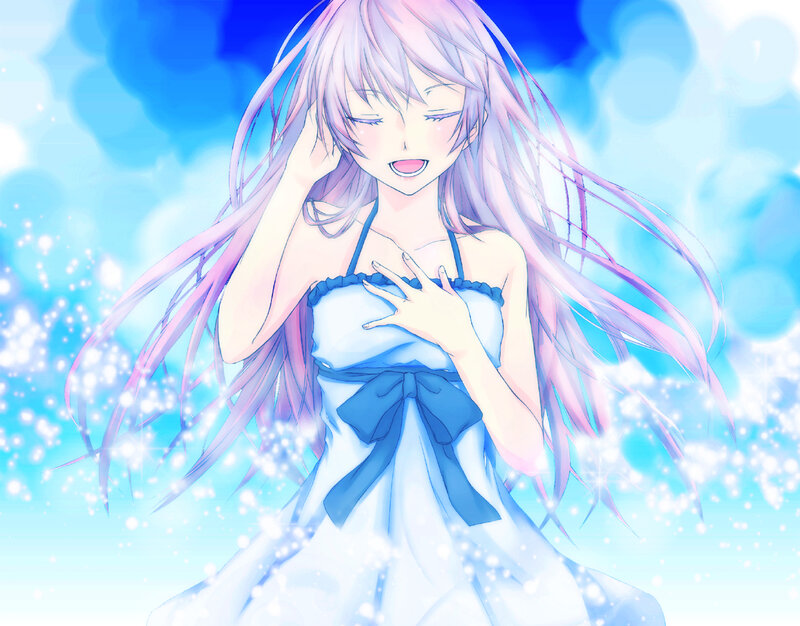 Anime Girl in Blue Dress — Dreamy, Long Hair