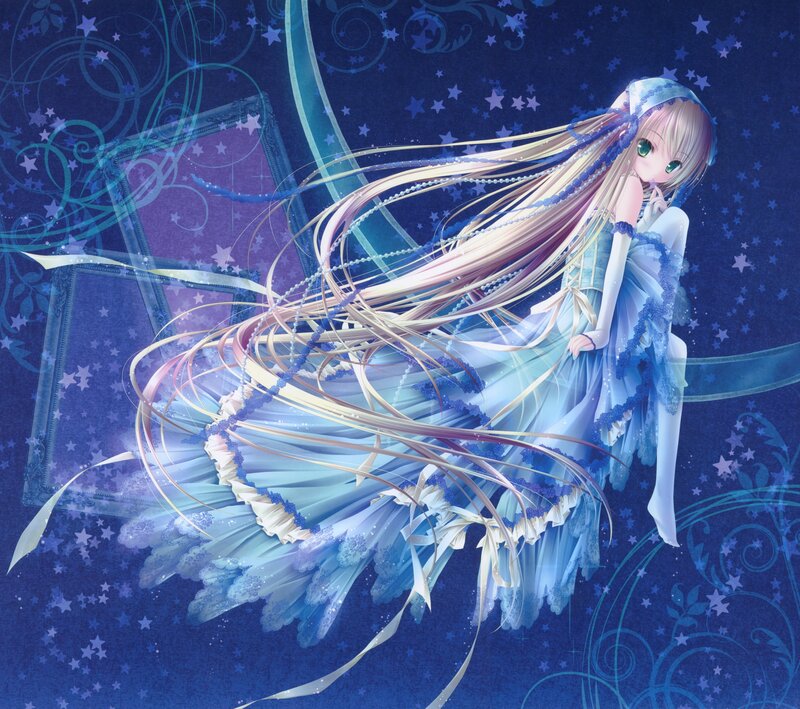 Anime Girl in Blue Dress — Dreamy, Night