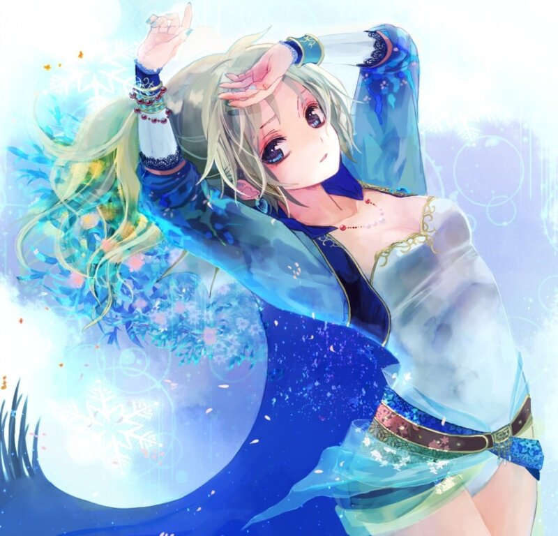 Anime Girl in Blue Dress — Dreamy, Winter