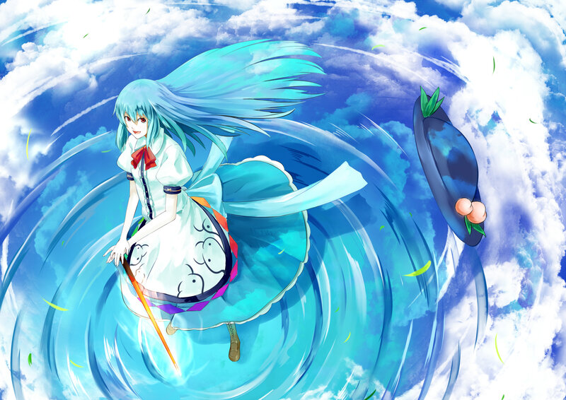 Anime Girl in Blue Dress — Dynamic, Digital Art, Wind Swirl