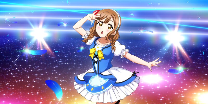 Anime Girl in Blue Dress — Energetic, Night, Feathers