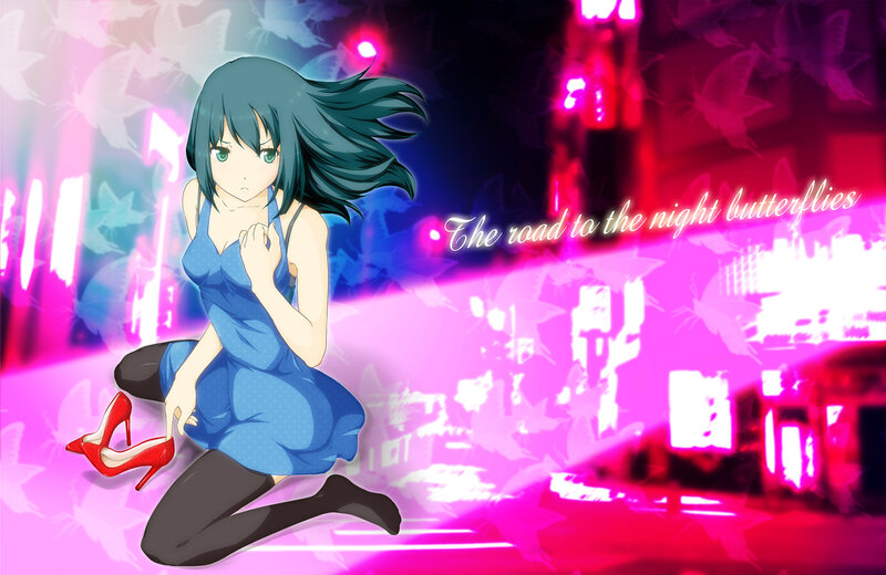 Anime Girl in Blue Dress — Pink, Dramatic