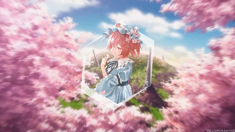 Anime Girl in Blue Dress — Pink, Serene, Spring