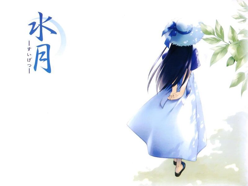 Anime Girl in Blue Dress — Serene, Afternoon, Hat