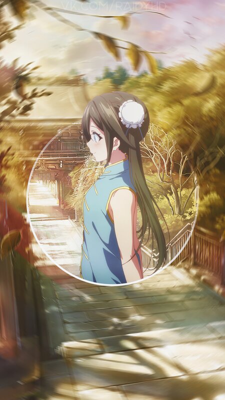 Anime Girl in Blue Dress — Serene, Autumn
