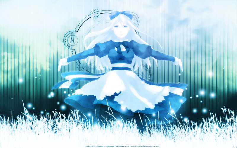 Anime Girl in Blue Dress — Serene, Digital Art, Grass