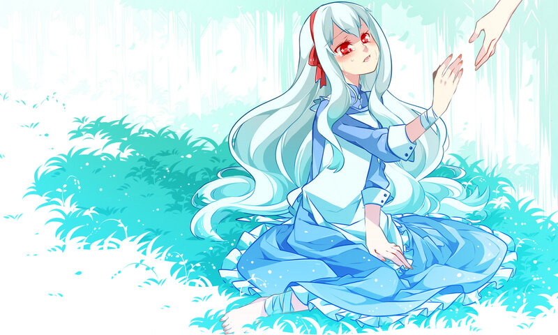 Anime Girl in Blue Dress — Serene, Digital Art, Long Hair