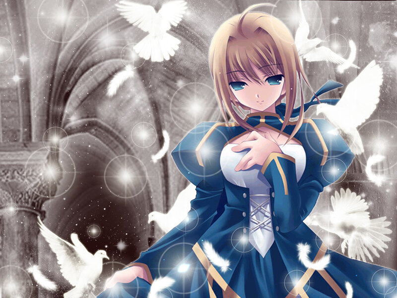 Anime Girl in Blue Dress — Serene, Digital Art
