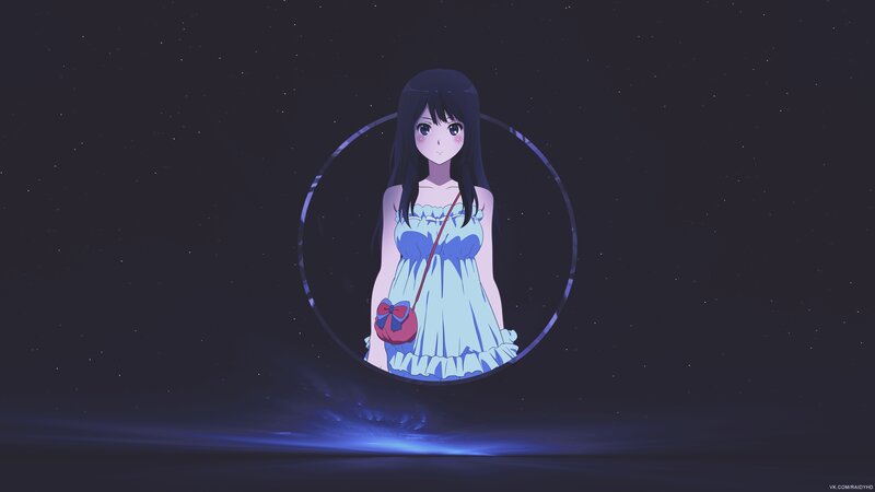 Anime Girl in Blue Dress — Serene, Night, Starry Sky