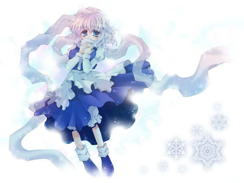 Anime Girl in Blue Dress — Serene, Winter