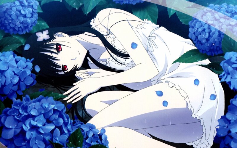 anime girl in blue flowers