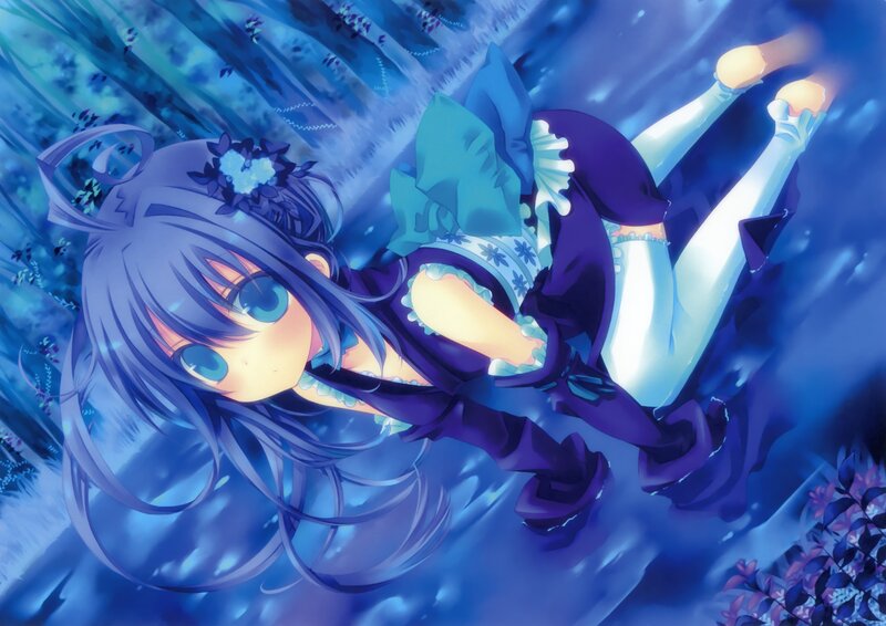 anime girl in blue forest