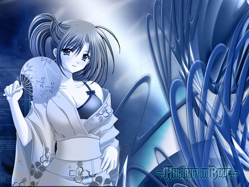 Anime girl in blue kimono