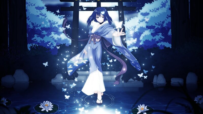 anime girl in blue kimono