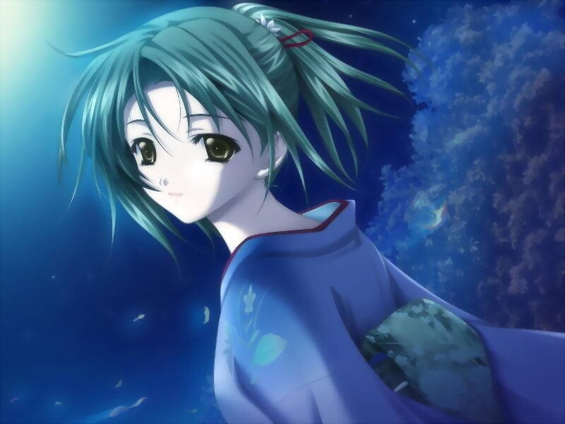 anime girl in blue kimono