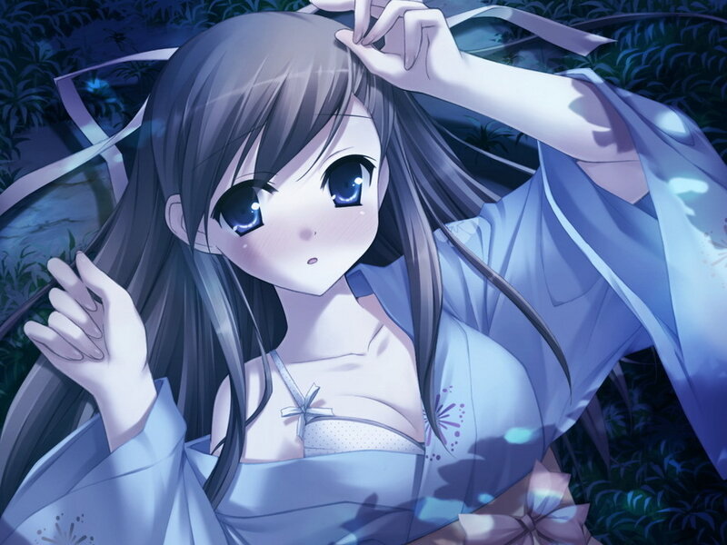 anime girl in blue kimono