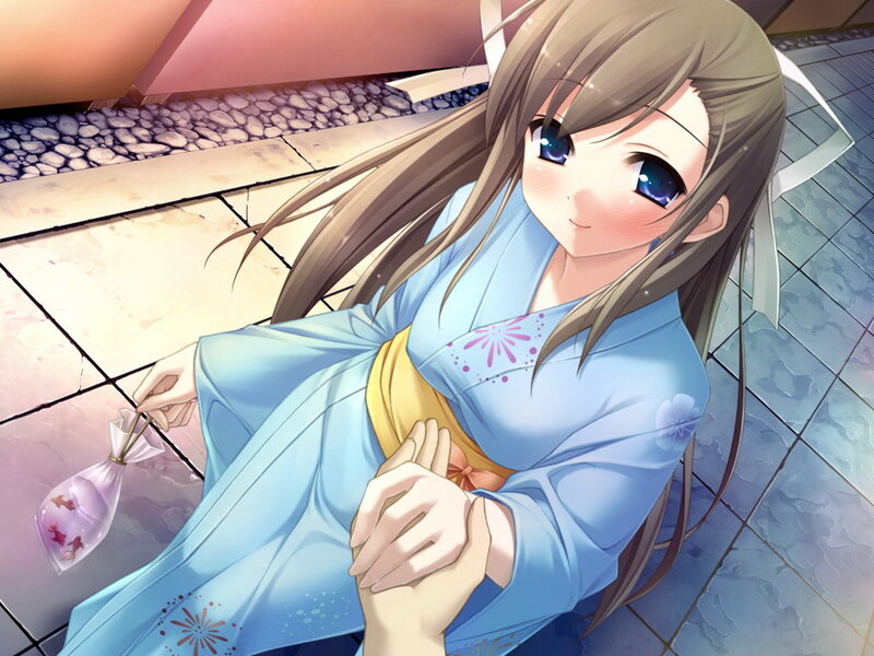 anime girl in blue kimono