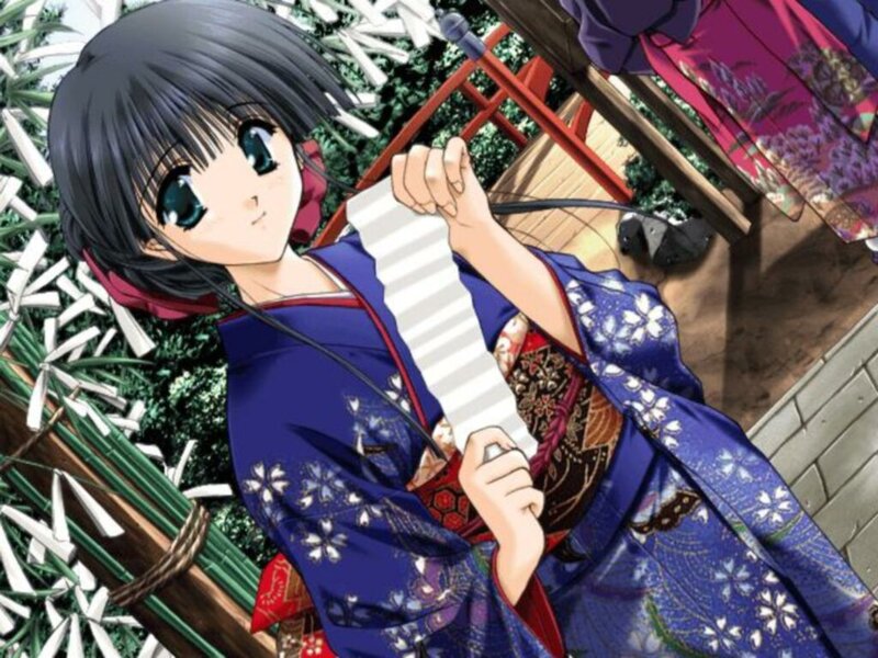 anime girl in blue kimono