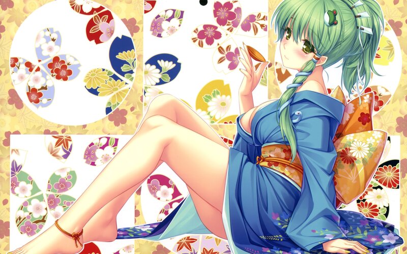 anime girl in blue kimono