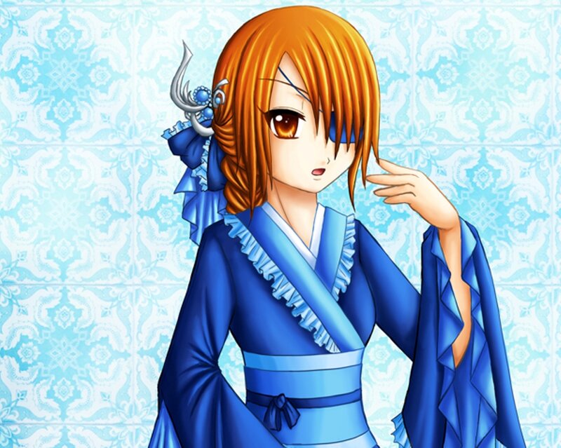 Anime Girl in Blue Kimono — Calm