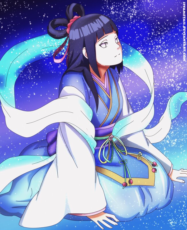 Anime Girl in Blue Kimono — Serene, Night, Digital Art