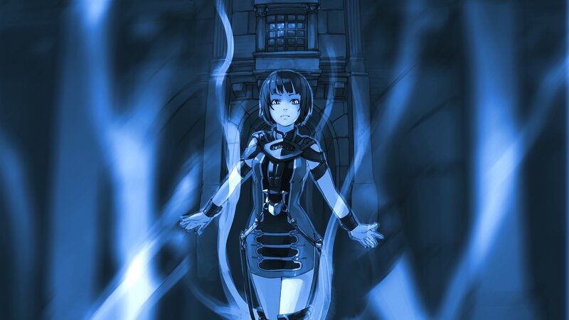 anime girl in blue light