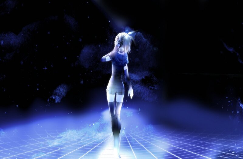 anime girl in blue light